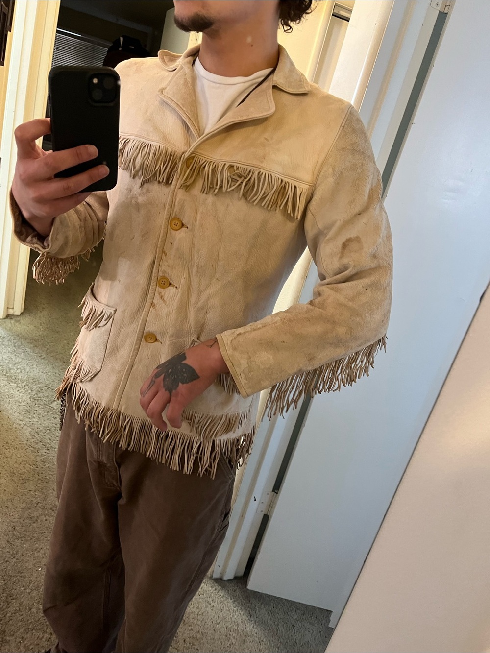1950/60s Mid Western Sport Togs Men's M Deer Leather Fringe Button Lined Jacket